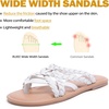 image:imageRuiee Wide Width Sandals for Women Summer Wide Feet Flip Flops Flat Slides Casual Braided Comfort Slip on Breathable Cute SandalWhite Pu 8009