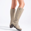 image:imageRuiee Womens Knee High Boots Fall Winter Heeled Boot  Chunky Heel Casual Versatile Lug Sole Comfort Faux Leather Round ToeBeige Pu 304