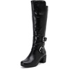 image:imageRuiee Womens Knee High Boots Fall Winter Heeled Boot  Chunky Heel Casual Versatile Lug Sole Comfort Faux Leather Round ToeBlack Lpu 303