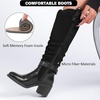 image:imageRuiee Womens Knee High Boots Fall Winter Heeled Boot  Chunky Heel Casual Versatile Lug Sole Comfort Faux Leather Round ToeBlack Mf 266