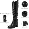 image:imageRuiee Womens Knee High Boots Fall Winter Heeled Boot  Chunky Heel Casual Versatile Lug Sole Comfort Faux Leather Round ToeBlack Pu 266
