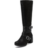 image:imageRuiee Womens Knee High Boots Fall Winter Heeled Boot  Chunky Heel Casual Versatile Lug Sole Comfort Faux Leather Round ToeBlack Zpu 304