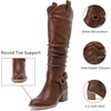 image:imageRuiee Womens Knee High Boots Fall Winter Heeled Boot  Chunky Heel Casual Versatile Lug Sole Comfort Faux Leather Round ToeBrown Pu 266