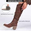image:imageRuiee Womens Knee High Boots Fall Winter Heeled Boot  Chunky Heel Casual Versatile Lug Sole Comfort Faux Leather Round ToeBrown Pu 266