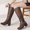 image:imageRuiee Womens Knee High Boots Fall Winter Heeled Boot  Chunky Heel Casual Versatile Lug Sole Comfort Faux Leather Round ToeBrown Zpu 304