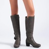 image:imageRuiee Womens Knee High Boots Fall Winter Heeled Boot  Chunky Heel Casual Versatile Lug Sole Comfort Faux Leather Round ToeGrey Lpu 303