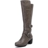 image:imageRuiee Womens Knee High Boots Fall Winter Heeled Boot  Chunky Heel Casual Versatile Lug Sole Comfort Faux Leather Round ToeGrey Lpu 303