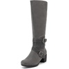 image:imageRuiee Womens Knee High Boots Fall Winter Heeled Boot  Chunky Heel Casual Versatile Lug Sole Comfort Faux Leather Round ToeGrey Zpu 304