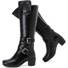 image:imageRuiee Womens Knee High Boots Fall Winter Heeled Boot  Chunky Heel Casual Versatile Lug Sole Comfort Faux Leather Round ToeBlack Lpu 303