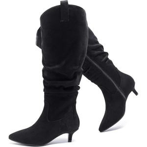image:imageRuiee Extra Wide Calf Knee High Boots for Women  Extra Wide Calf True Wide Width Kitten Heel Plus Size Classic Versatile ComfortBlack Mf 1062