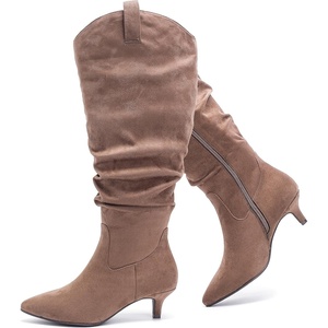 image:imageRuiee Extra Wide Calf Knee High Boots for Women  Extra Wide Calf True Wide Width Kitten Heel Plus Size Classic Versatile ComfortBrown Mf 1062