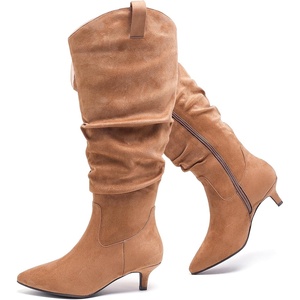 image:imageRuiee Extra Wide Calf Knee High Boots for Women  Extra Wide Calf True Wide Width Kitten Heel Plus Size Classic Versatile ComfortTan Mf 1062
