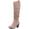 image:imageRuiee Womens Knee High Boots Fall Winter Heeled Boot  Chunky Heel Slouchy Casual Versatile Lug Sole Comfort Faux Leather Round ToeBeige Mf 1206