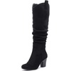 image:imageRuiee Womens Knee High Boots Fall Winter Heeled Boot  Chunky Heel Slouchy Casual Versatile Lug Sole Comfort Faux Leather Round ToeBlack Mf 1206