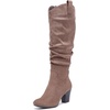 image:imageRuiee Womens Knee High Boots Fall Winter Heeled Boot  Chunky Heel Slouchy Casual Versatile Lug Sole Comfort Faux Leather Round ToeBrown Mf 1206