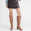 image:imageRuiee Womens Knee High Boots Fall Winter Heeled Boot  Chunky Heel Slouchy Casual Versatile Lug Sole Comfort Faux Leather Round ToeTan Mf 1206