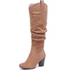 image:imageRuiee Womens Knee High Boots Fall Winter Heeled Boot  Chunky Heel Slouchy Casual Versatile Lug Sole Comfort Faux Leather Round ToeTan Mf 1206