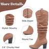image:imageRuiee Womens Knee High Boots Fall Winter Heeled Boot  Chunky Heel Slouchy Casual Versatile Lug Sole Comfort Faux Leather Round ToeTan Mf 1206