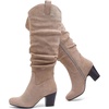 image:imageRuiee Womens Knee High Boots Fall Winter Heeled Boot  Chunky Heel Slouchy Casual Versatile Lug Sole Comfort Faux Leather Round ToeBeige Mf 1206