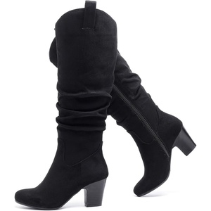 image:imageRuiee Womens Knee High Boots Fall Winter Heeled Boot  Chunky Heel Slouchy Casual Versatile Lug Sole Comfort Faux Leather Round ToeBlack Mf 1206