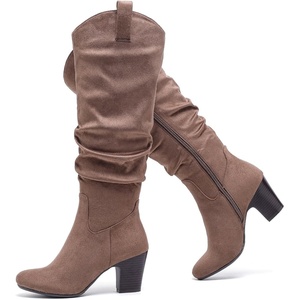 image:imageRuiee Womens Knee High Boots Fall Winter Heeled Boot  Chunky Heel Slouchy Casual Versatile Lug Sole Comfort Faux Leather Round ToeBrown Mf 1206