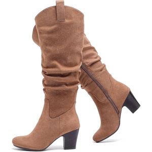image:imageRuiee Womens Knee High Boots Fall Winter Heeled Boot  Chunky Heel Slouchy Casual Versatile Lug Sole Comfort Faux Leather Round ToeTan Mf 1206