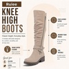 image:imageRuiee Womens Knee High Boots Fall Winter Fashion Boot  Riding Casual Versatile Comfort Stylish Lug Sole Faux Leather Round Toe Side ZipperBeige Pu 005