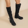 image:imageRuiee Womens Knee High Boots Fall Winter Fashion Boot  Riding Casual Versatile Comfort Stylish Lug Sole Faux Leather Round Toe Side ZipperBlack Pu 005