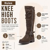 image:imageRuiee Womens Knee High Boots Fall Winter Fashion Boot  Riding Casual Versatile Comfort Stylish Lug Sole Faux Leather Round Toe Side ZipperBrown Pu 005