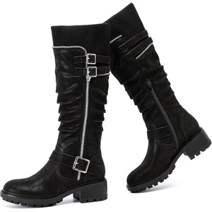 image:imageRuiee Womens Knee High Boots Fall Winter Fashion Boot  Riding Casual Versatile Comfort Stylish Lug Sole Faux Leather Round Toe Side ZipperBlack Zpu 964 New