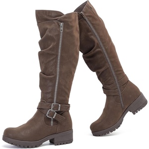 image:imageRuiee Womens Knee High Boots Fall Winter Fashion Boot  Riding Casual Versatile Comfort Stylish Lug Sole Faux Leather Round Toe Side ZipperBrown Pu 005