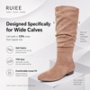 image:imageRuiee Extra Wide Calf Knee High Boots for Women  XWide Calf True Wide Width Slouchy Flat Classic Versatile MicrofiberBeige Mf 368
