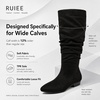 image:imageRuiee Extra Wide Calf Knee High Boots for Women  XWide Calf True Wide Width Slouchy Flat Classic Versatile MicrofiberBlack Mf 368