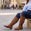 image:imageRuiee Extra Wide Calf Knee High Boots for Women  XWide Calf True Wide Width Slouchy Flat Classic Versatile MicrofiberBrown Mf 368
