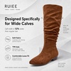 image:imageRuiee Extra Wide Calf Knee High Boots for Women  XWide Calf True Wide Width Slouchy Flat Classic Versatile MicrofiberBrown Mf 368