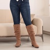 image:imageRuiee Extra Wide Calf Knee High Boots for Women  XWide Calf True Wide Width Slouchy Flat Classic Versatile MicrofiberTan Mf 368