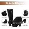 image:imageRuiee Womens Knee High Boots Fall Winter Heeled Boot231128 BK LPU 6  Chunky Heel Slouchy Casual Versatile Lug Sole Comfort Faux Leather Round ToeBlack Zpu 1128