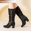 image:imageRuiee Womens Knee High Boots Fall Winter Heeled Boot231128 BK LPU 6  Chunky Heel Slouchy Casual Versatile Lug Sole Comfort Faux Leather Round ToeBlack Zpu 1128