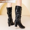 image:imageRuiee Womens Knee High Boots Fall Winter Heeled Boot231128 BK LPU 6  Chunky Heel Slouchy Casual Versatile Lug Sole Comfort Faux Leather Round ToeBlack Lpu 1128