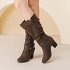 image:imageRuiee Womens Knee High Boots Fall Winter Heeled Boot231128 BK LPU 6  Chunky Heel Slouchy Casual Versatile Lug Sole Comfort Faux Leather Round ToeBrown Zpu 1128