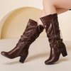 image:imageRuiee Womens Knee High Boots Fall Winter Heeled Boot231128 BK LPU 6  Chunky Heel Slouchy Casual Versatile Lug Sole Comfort Faux Leather Round ToeBrown Lpu 1128