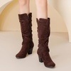 image:imageRuiee Womens Knee High Boots Fall Winter Heeled Boot231128 BK LPU 6  Chunky Heel Slouchy Casual Versatile Lug Sole Comfort Faux Leather Round ToeBrown Mf 1128