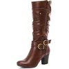image:imageRuiee Womens Knee High Boots Fall Winter Heeled Boot231128 BK LPU 6  Chunky Heel Slouchy Casual Versatile Lug Sole Comfort Faux Leather Round ToeBrown Lpu 1128