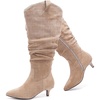 image:imageRuiee Extra Wide Calf Knee High Boots for Women  Extra Wide Calf True Wide Width Kitten Heel Plus Size Classic Versatile Comfort Wide FeetBeige Mf 1062