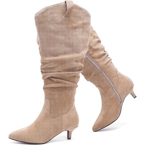 image:imageRuiee Extra Wide Calf Knee High Boots for Women  Extra Wide Calf True Wide Width Kitten Heel Plus Size Classic Versatile Comfort Wide FeetBeige Mf 1062