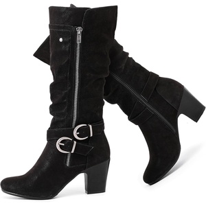 image:imageRuiee Womens Knee High Boots Fall Winter Heeled Boot231128 BK LPU 6  Chunky Heel Slouchy Casual Versatile Lug Sole Comfort Faux Leather Round ToeBlack Zpu 1128