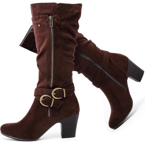 image:imageRuiee Womens Knee High Boots Fall Winter Heeled Boot231128 BK LPU 6  Chunky Heel Slouchy Casual Versatile Lug Sole Comfort Faux Leather Round ToeBrown Mf 1128
