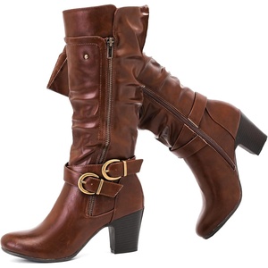 image:imageRuiee Womens Knee High Boots Fall Winter Heeled Boot231128 BK LPU 6  Chunky Heel Slouchy Casual Versatile Lug Sole Comfort Faux Leather Round ToeBrown Lpu 1128