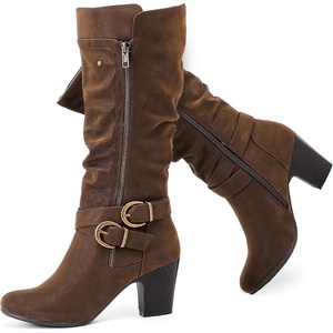 image:imageRuiee Womens Knee High Boots Fall Winter Heeled Boot231128 BK LPU 6  Chunky Heel Slouchy Casual Versatile Lug Sole Comfort Faux Leather Round ToeBrown Zpu 1128