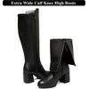 image:imageRuiee Extra Wide Calf Heeled Knee High Boots for Women  XWide Calf True Wide Width Gogo Boots Chunky Heeled Plus Size Classic VersatileBlack Pu 370